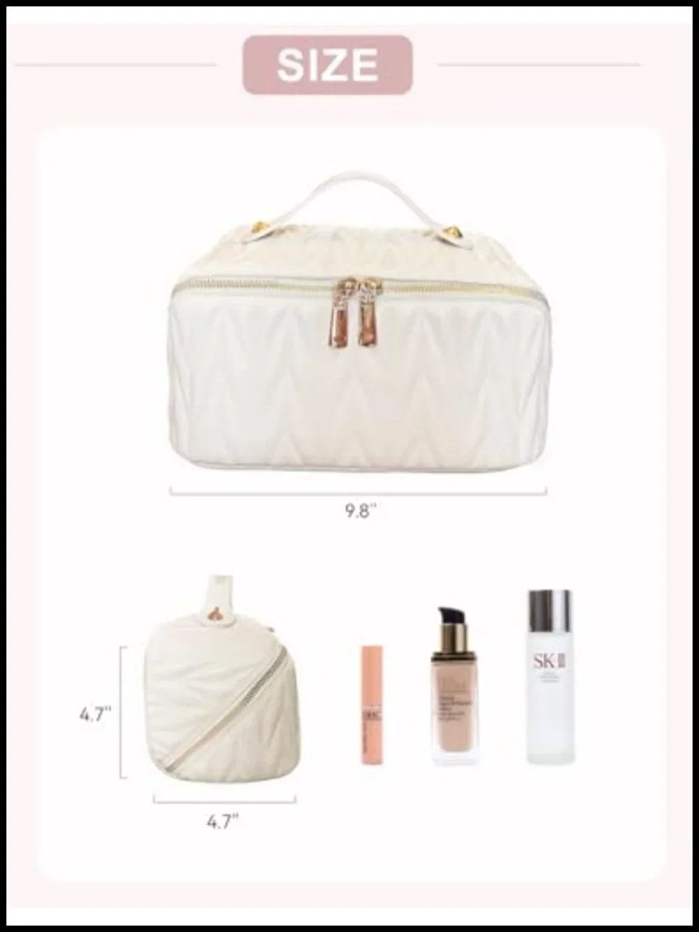 Large Capacity PU Leather Cosmetic Bag with Divider and Handle, Waterproof